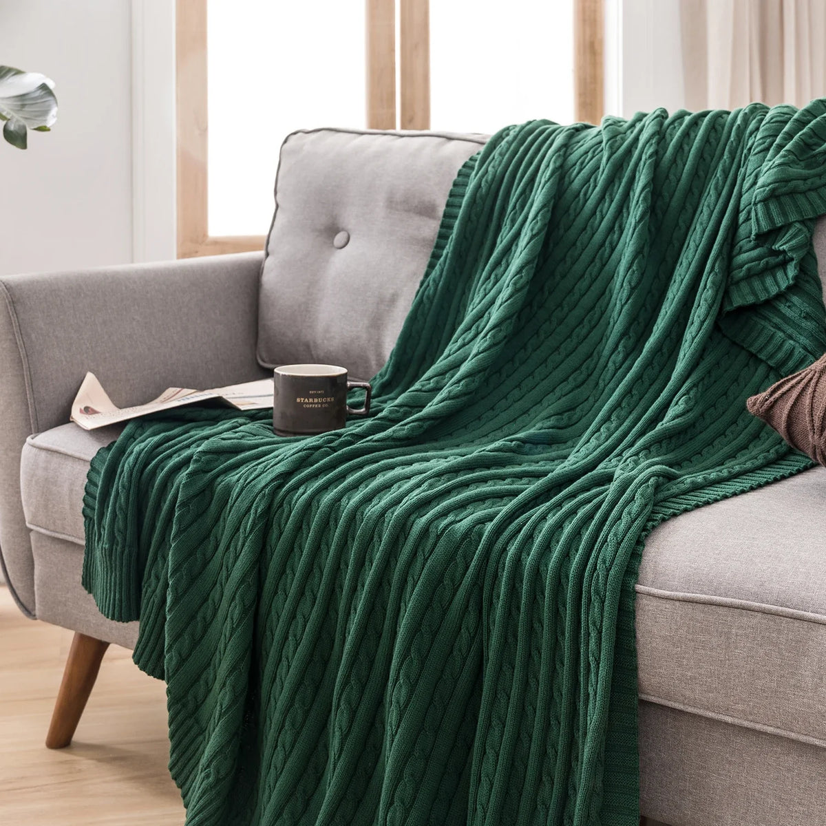 Battilo 100% Cotton Cable Knit Throw Blanket | Sofa & Bed