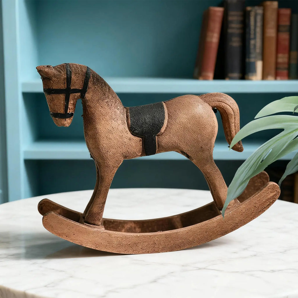 Hand-Carved Wooden Rocking Horse Figurine Desk Sculpture