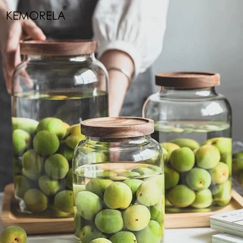 KEMORELA 3L Glass Jar with Acacia Airtight Lid – Food Storage