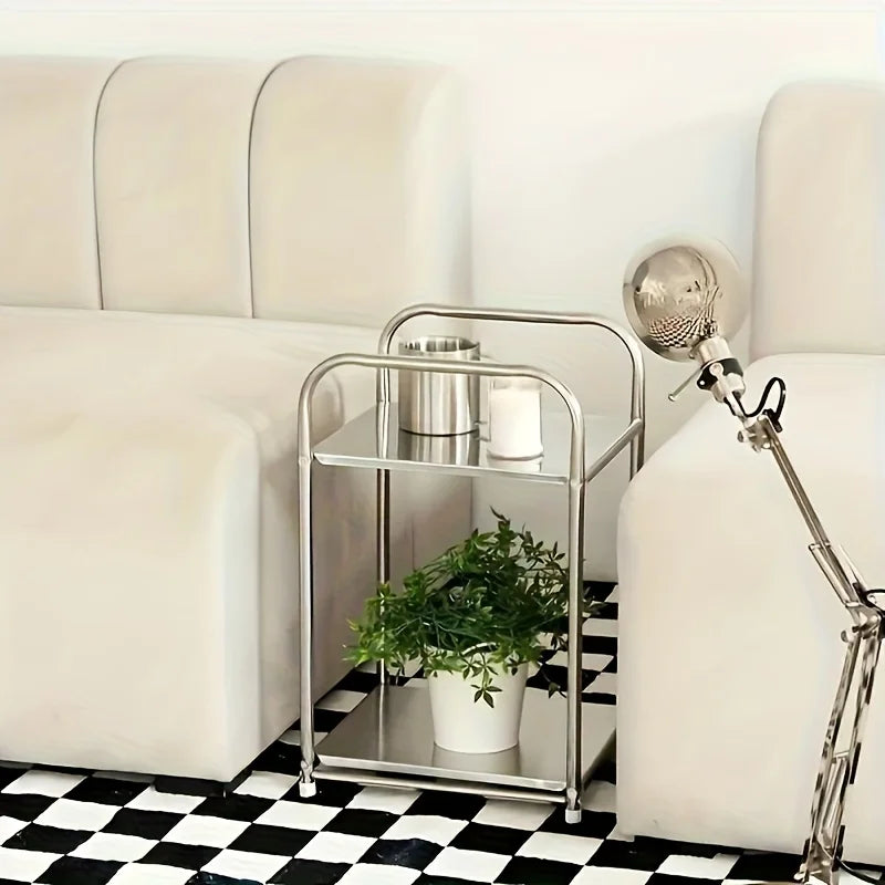 Modern Stainless Steel Side Table & Nightstand Shelving Unit