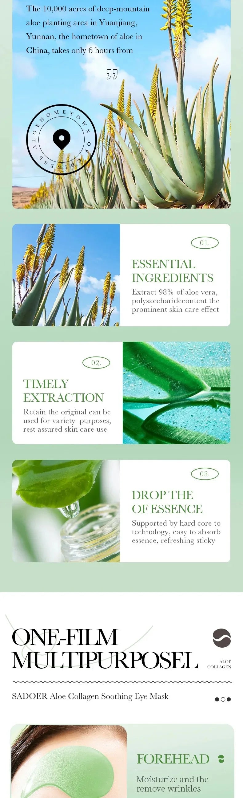 REAROYA Aloe Vera Collagen Eye Masks 60pcs – Hydrating Patches