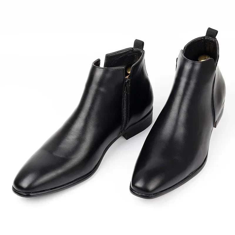 Men's Chelsea Boots – Zipper Chunky Heel PU Leather Ankle Boot