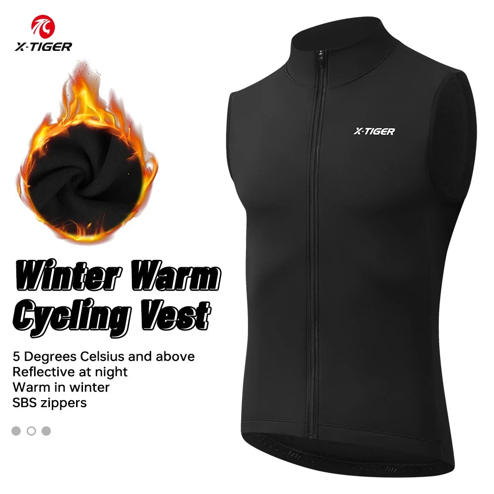 X-TIGER Winter Fleece Cycling Vest – Windproof Thermal Gilet