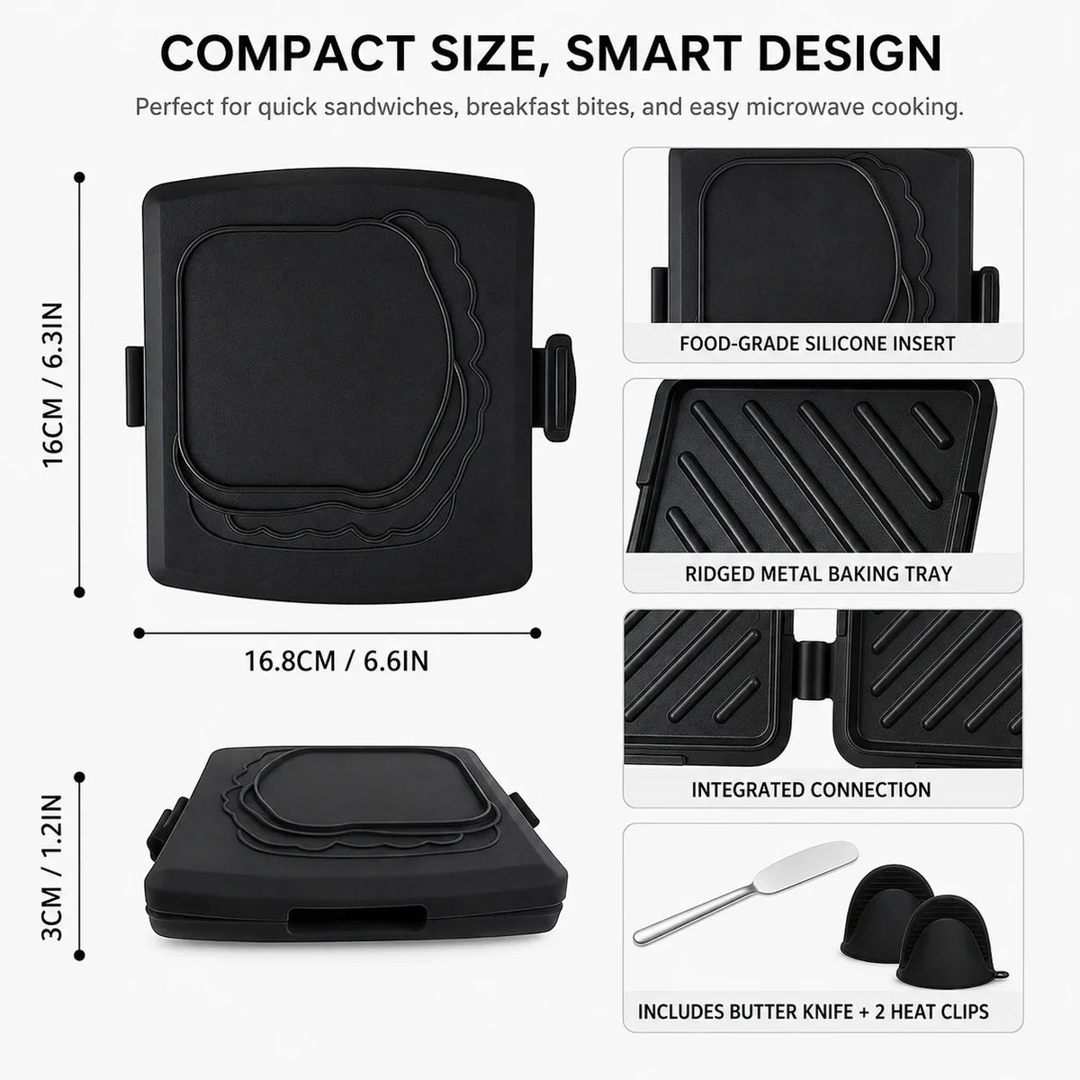 Microwave Sandwich Maker & Toastie Grill Pan with Silicone Mitts