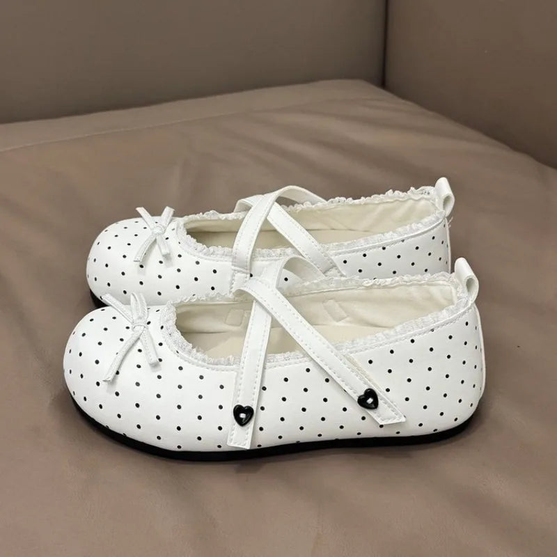 Women's Mary Jane Ballet Flats – Polka Dot Bow Non-Slip