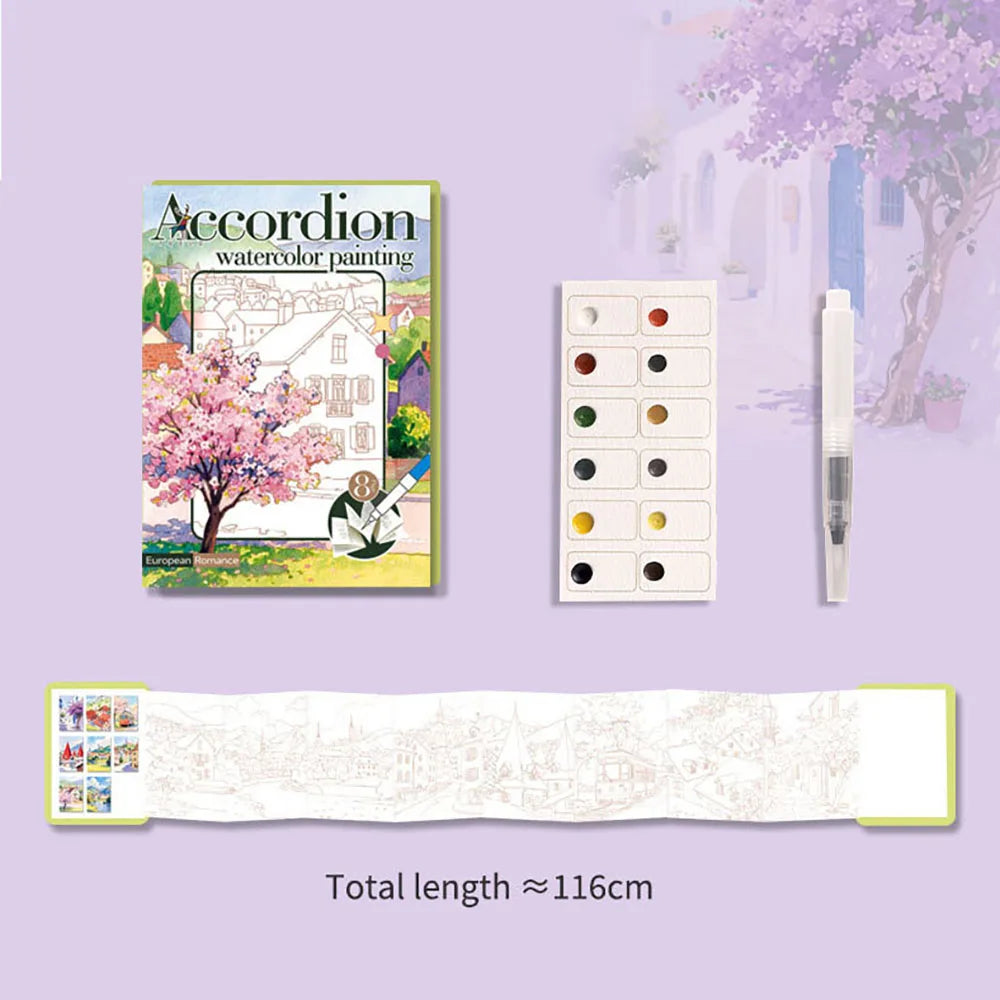 Exquisite Folding Watercolor Painting Adult Coloring Book