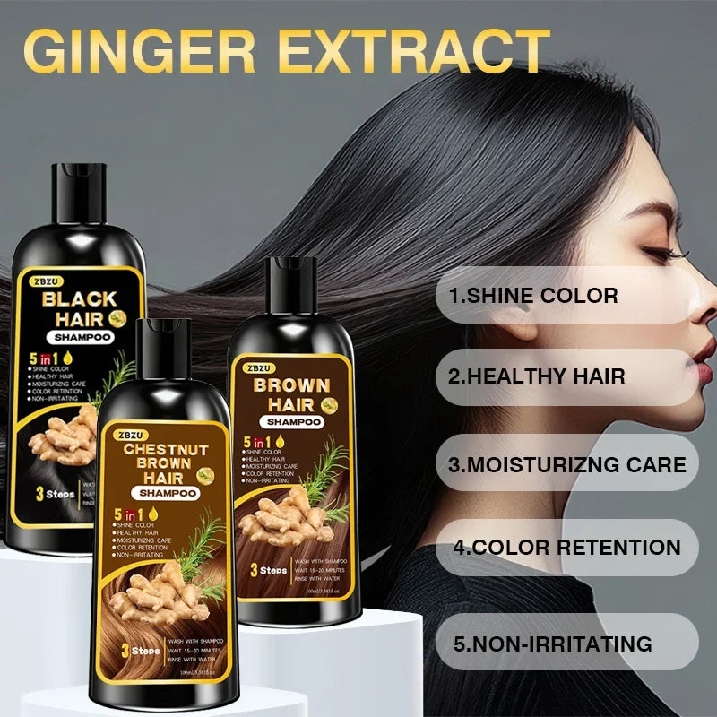 5-in-1 Ginger & Biotin Hair Dye Shampoo – Gray Coverage
