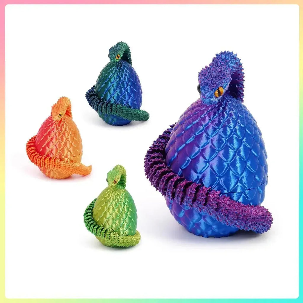 3D Printed Articulated Snake Figurine & Dragon Egg Desk Toy