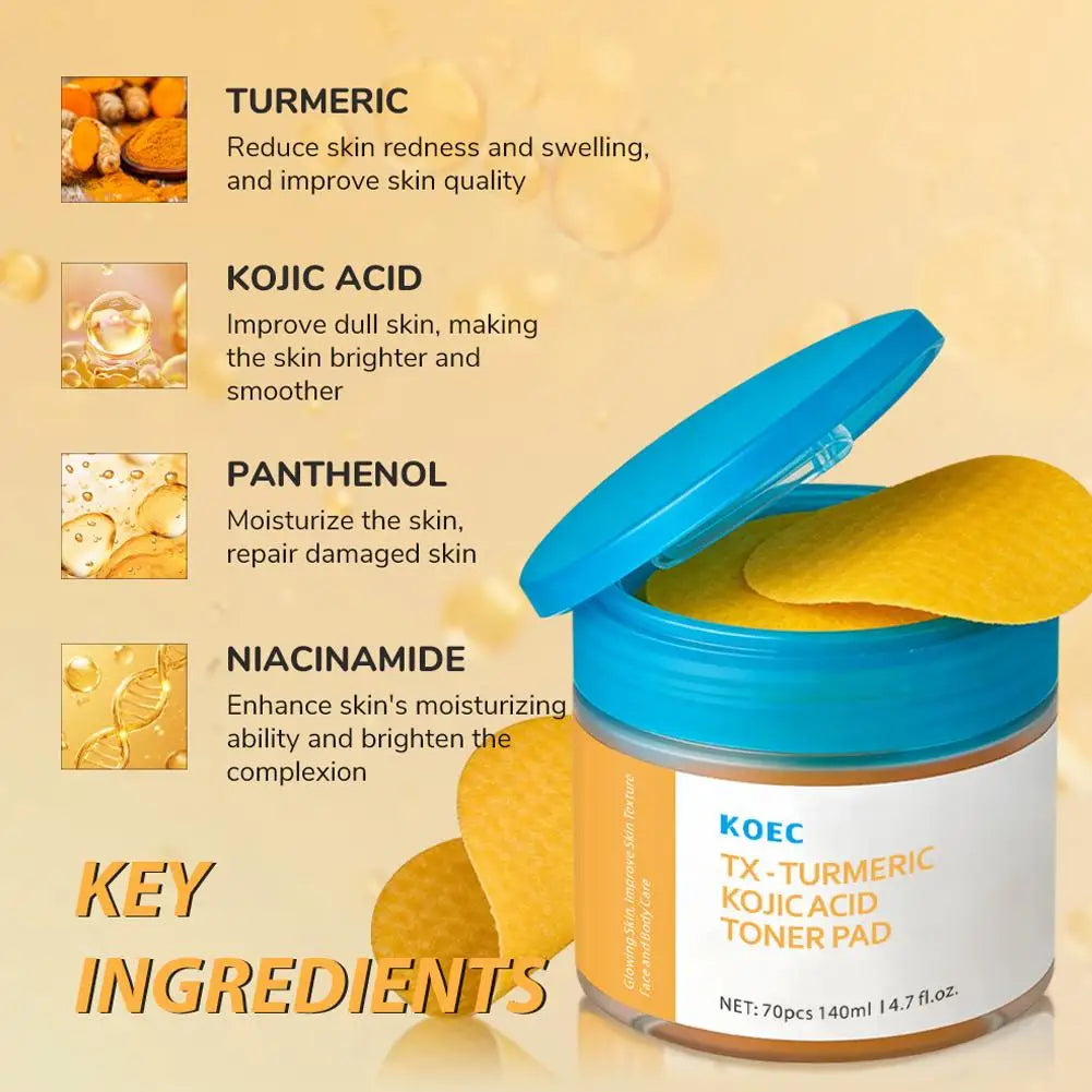 Turmeric & Kojic Acid Toner Pads – 70 Pc Brightening Exfoliant