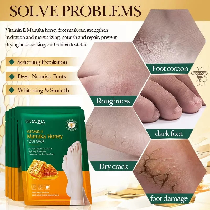 BIOAOUA Vitamin E & Manuka Honey Foot Mask | Deep Moisture