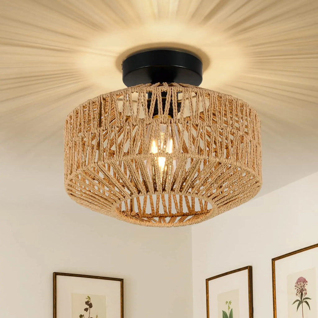 Hand-Woven Rattan Ceiling Lamp | E27 Boho Pendant Light