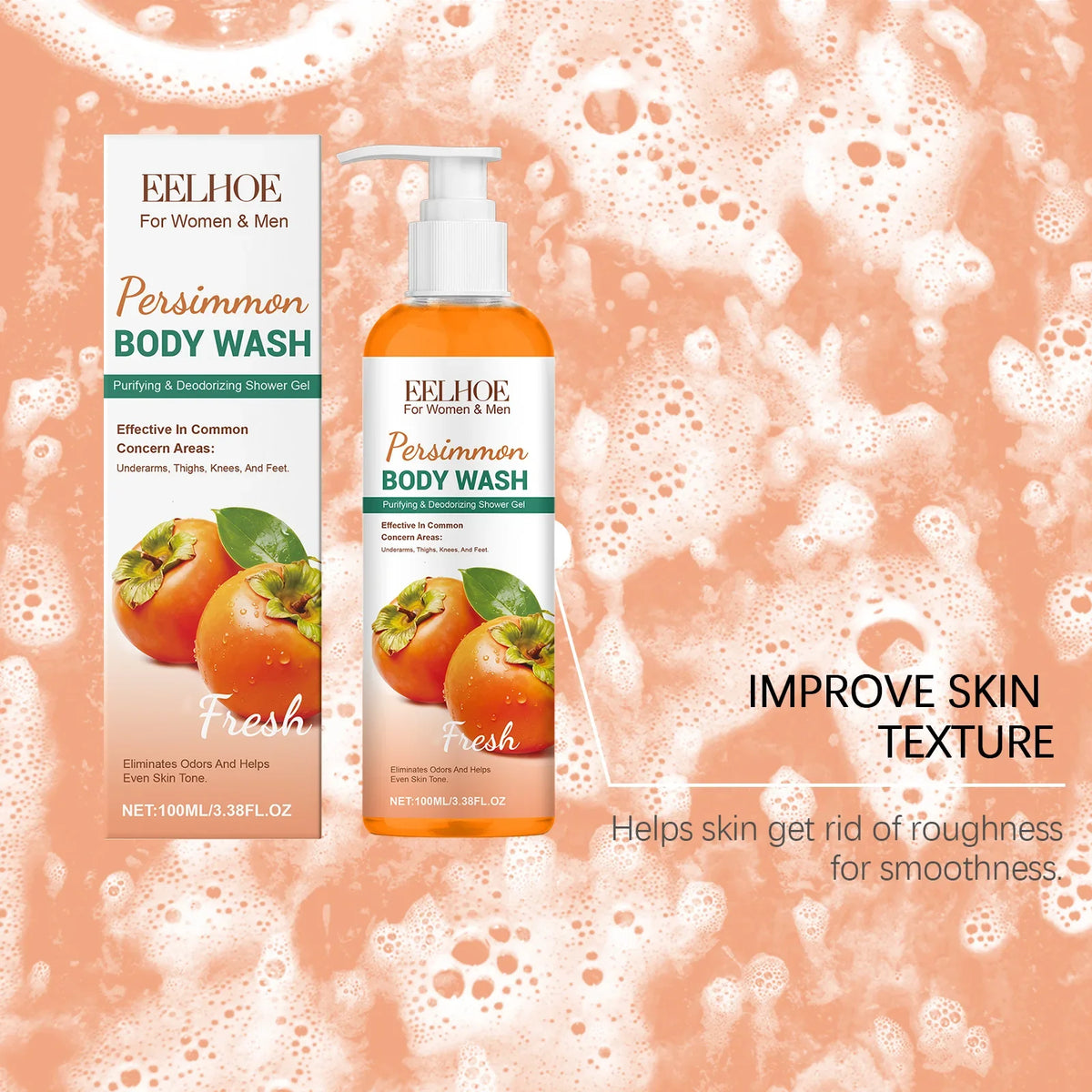 Eelhoe Persimmon Body Wash – Exfoliating Odor-Control Shower Gel