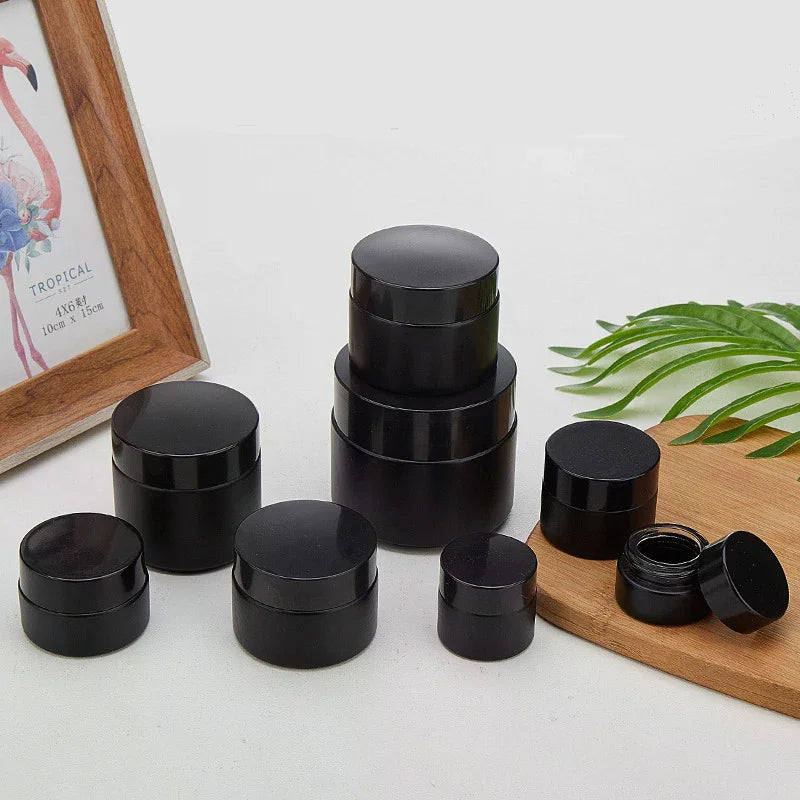 Black Glass Cream Jars – Empty Refillable Cosmetic Containers 10/30/60g