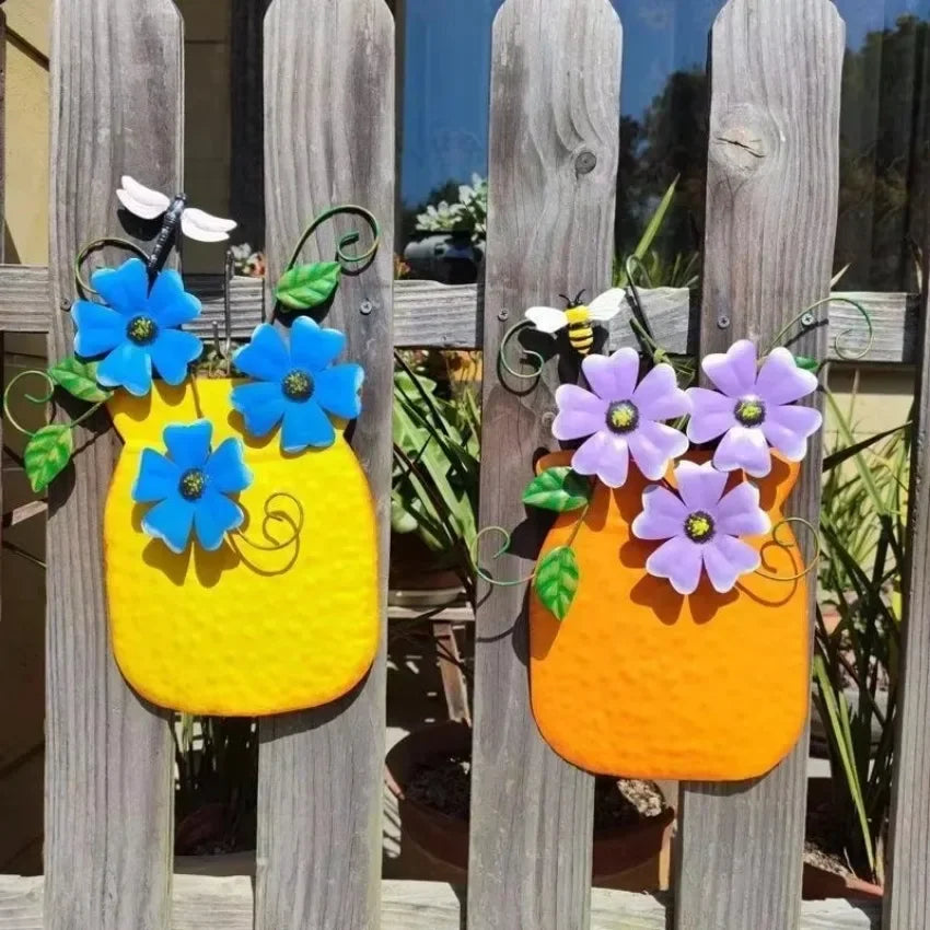 Metal Flower Wall Vases – Outdoor Fence & Patio Garden Decor
