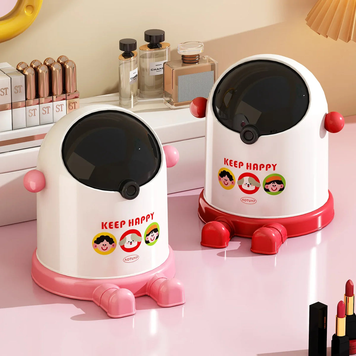 Mini Desktop Trash Can with Lid – Cute Desk Waste Bin
