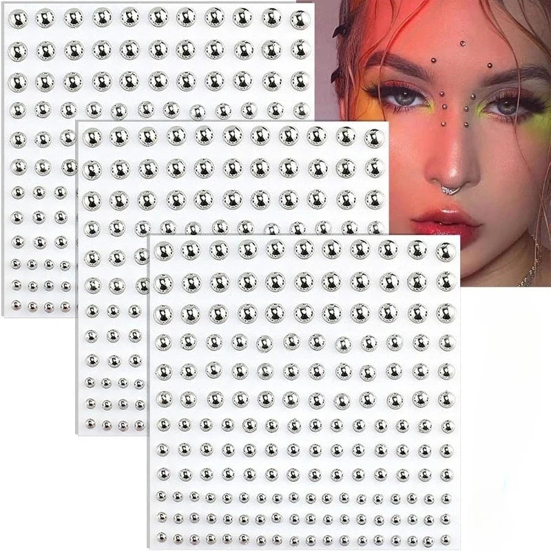 Silver Face Gems & Nose Stud Stickers – 3 Sheets Cosplay