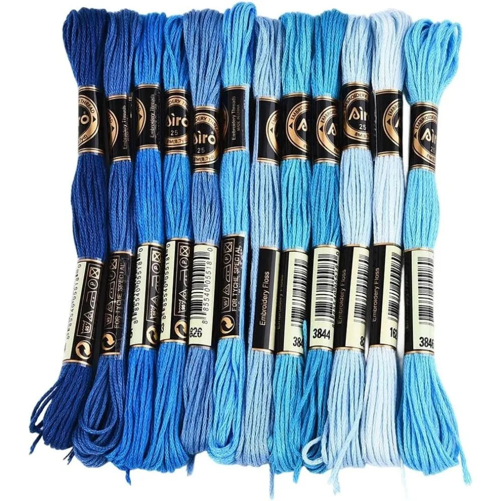 12 Skeins Variegated Blue Embroidery Floss Gradient Thread Set