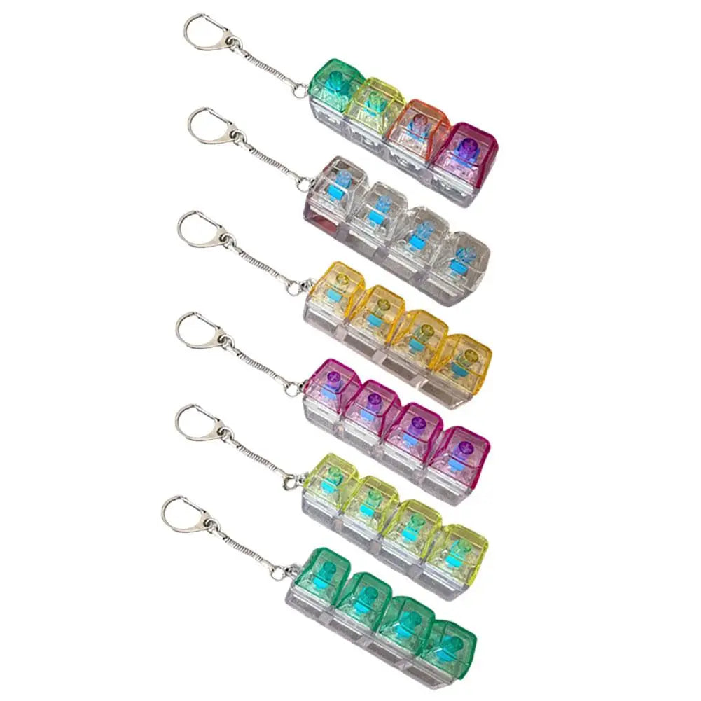 4-Key Mechanical Keyboard Keychain Fidget Clicker with LED