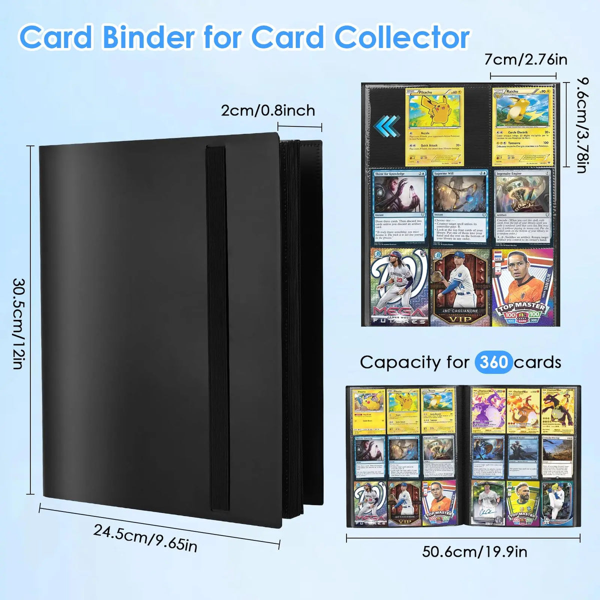 9-Pocket Trading Card Binder – 360-Card Side-Loading Album