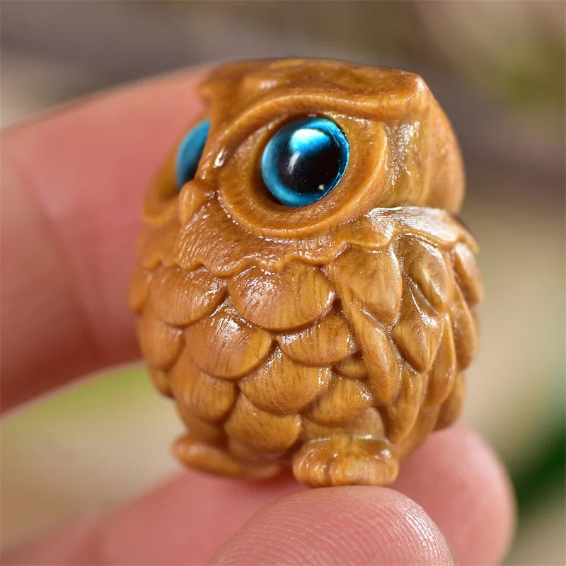 Mini Wood Carved Owl Pendant – Green Sandalwood DIY Ornament