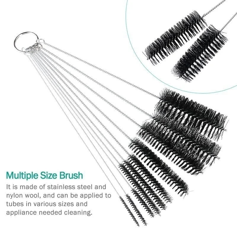 10-Piece Stainless Steel Bottle Brush Set – Tube & Straw Cleaner