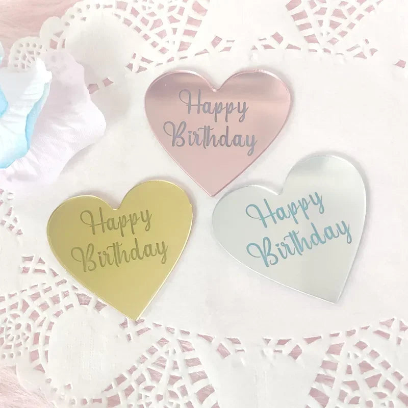 Happy Birthday Cupcake Toppers Gold Acrylic Circle Dessert Cake DIY
