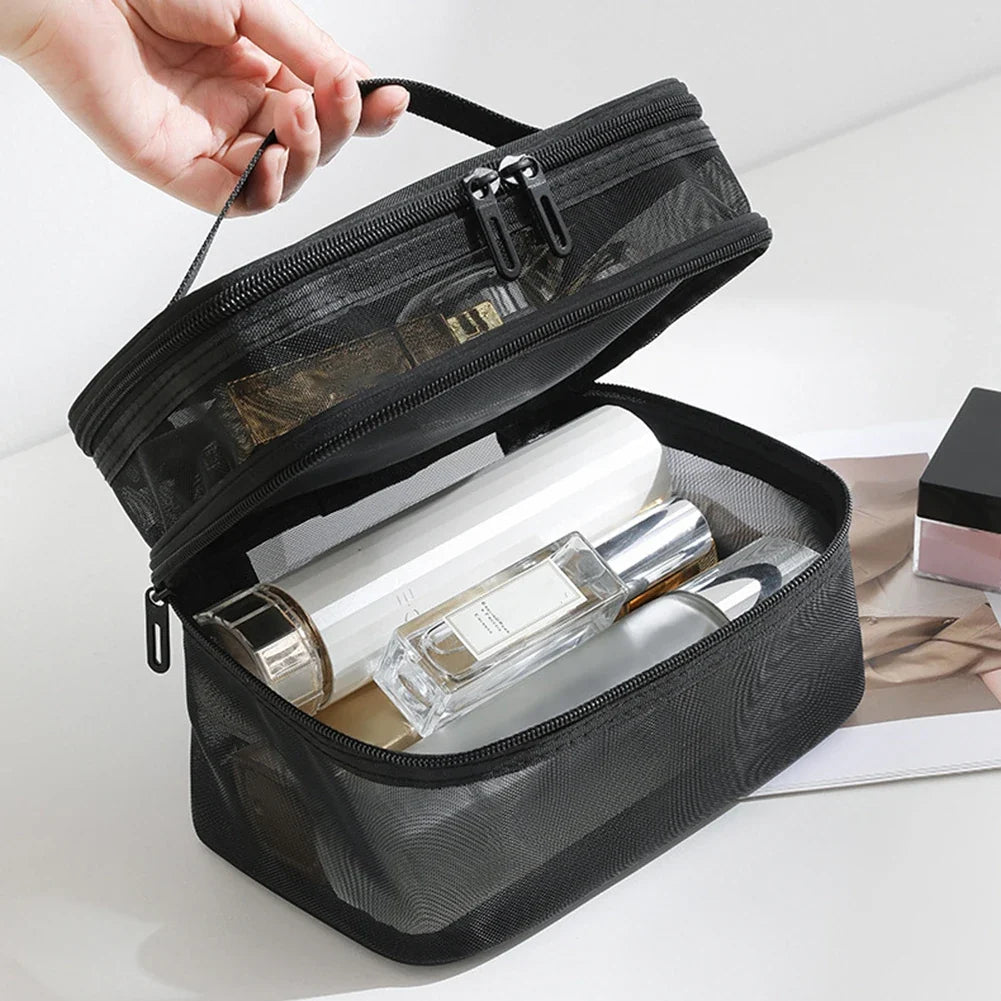 Double Layer Mesh Cosmetic Bag – Large Travel Makeup Organiser