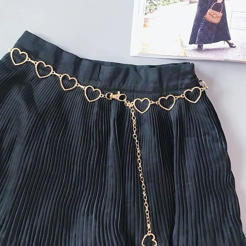 Women's Heart Shaped Metal Waist Chain Belt – Gold & Silver