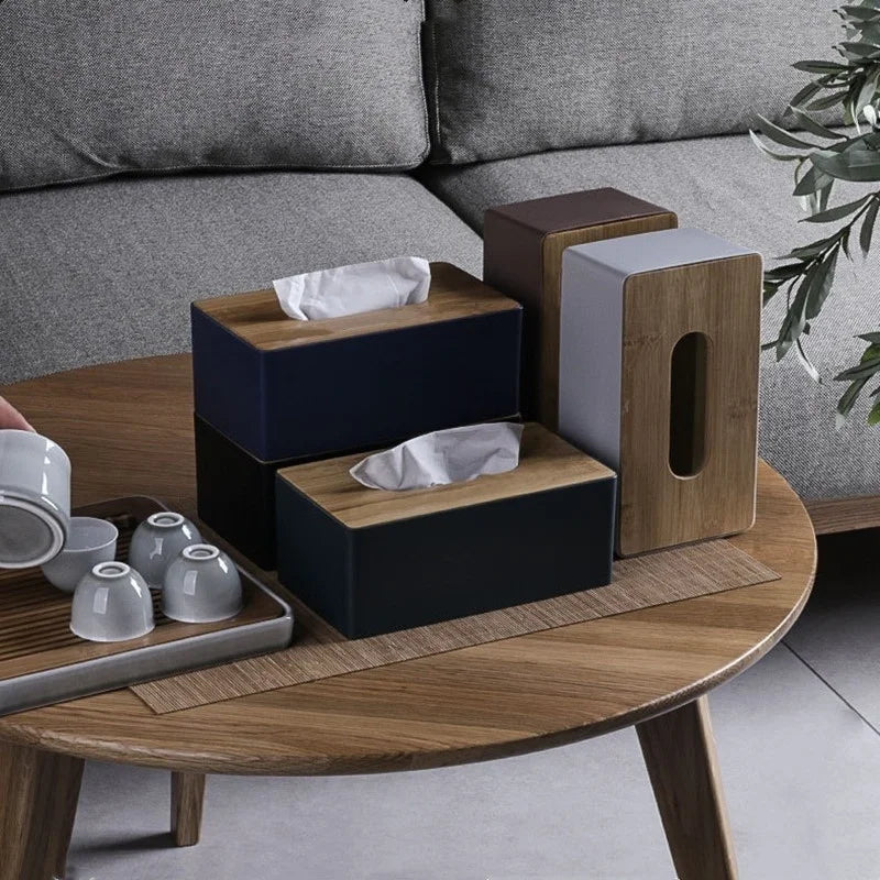 Bamboo Wood Tissue Box Holder – Decorative Napkin Case