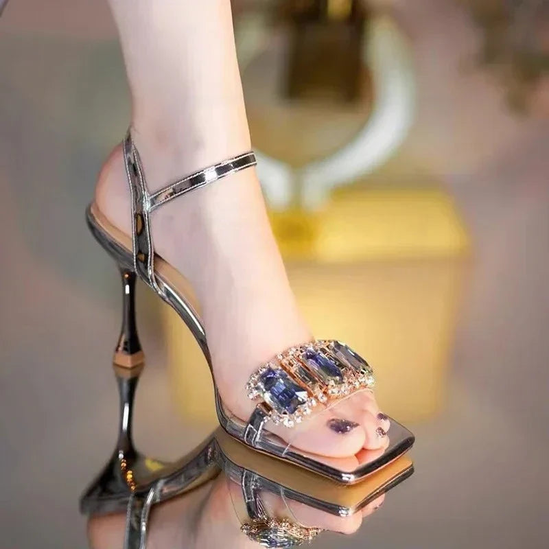 Women's Crystal High Heel Sandals – Gold & Silver Party Pumps