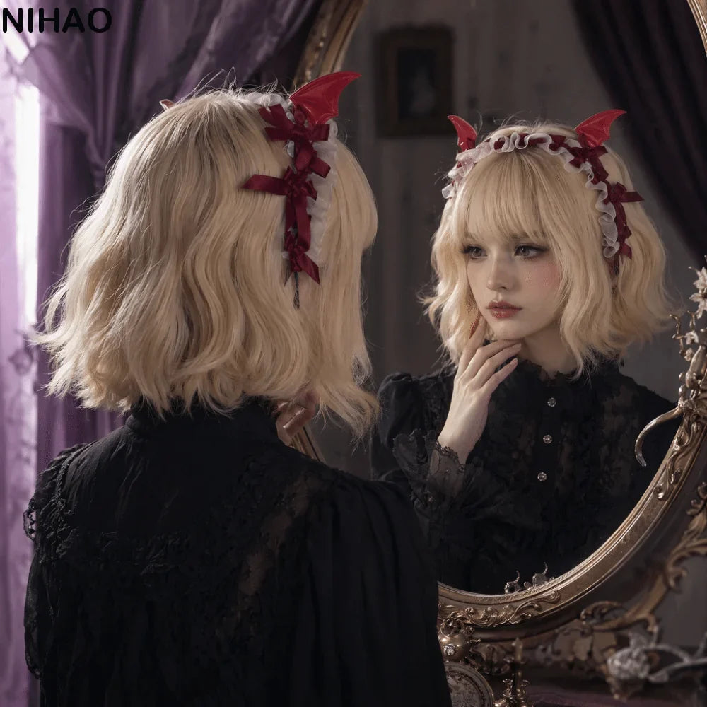 Gothic Bat Ruffle Lace Headband – Punk Bow Cosplay Hair Hoop