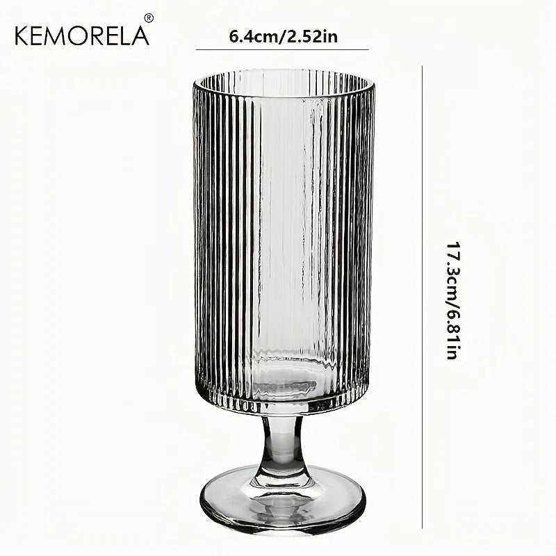 KEMORELA High-Foot Striped Glass Cup – Coffee, Wine & Juice