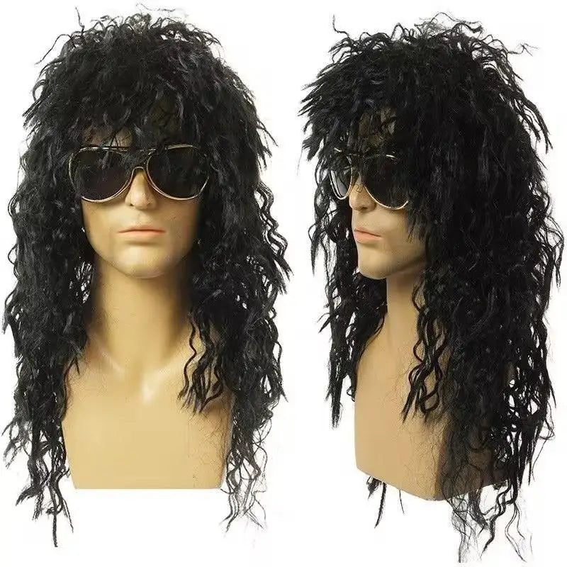 80s Rocker Mullet Wig – Long Curly Cosplay Wig for Men