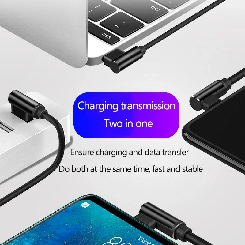 90° 40W USB-C Fast Charging Cable 5A Braided | iPhone & Android