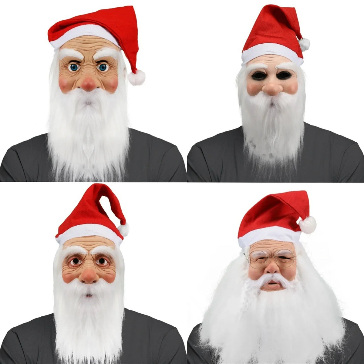 Santa Claus Full Face Latex Mask with Beard & Wig | Christmas Costume