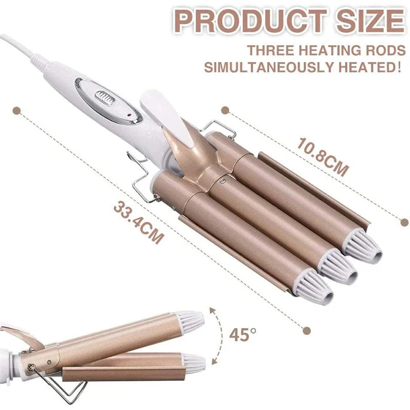 3 Barrel Ceramic Ionic Hair Waver | LCD Curling Iron