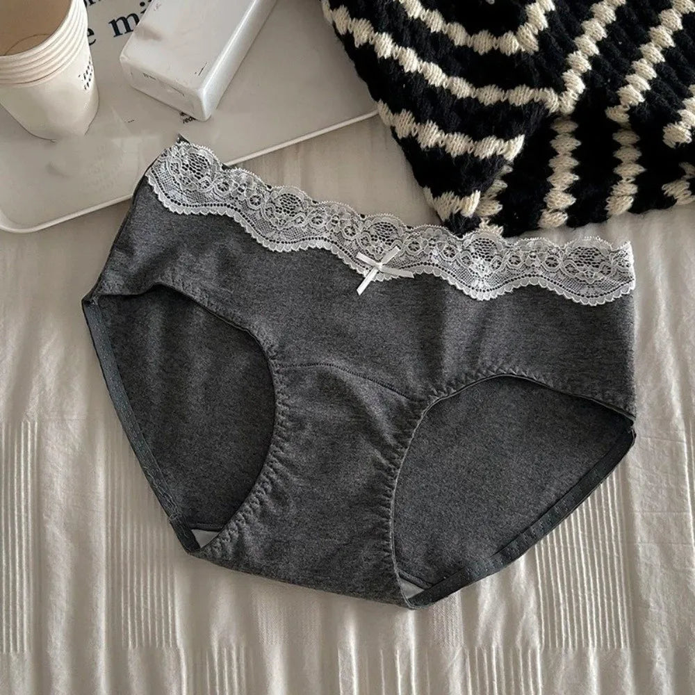 Women's Soft Floral Lace Bow Briefs – Comfortable Panties M–XL