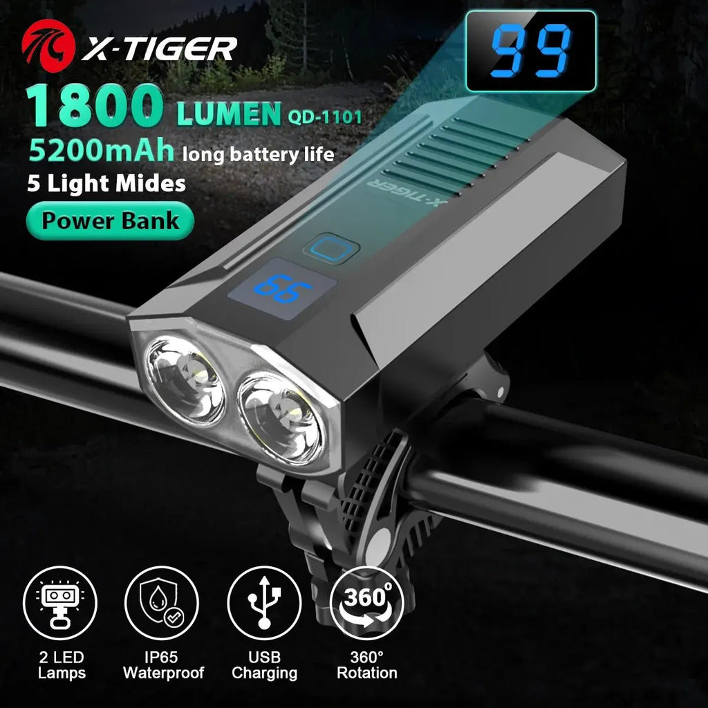 X-Tiger 1800 Lumen Bike Headlight – 5200mAh Rechargeable LED
