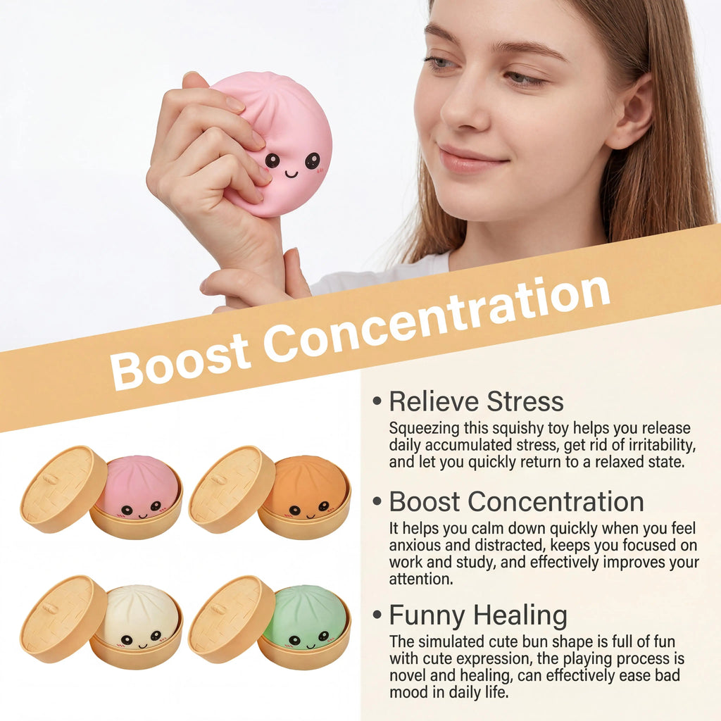 Dumpling Squishy Toy with Steamer | 4 Colors Slow Rise Sensory Ball