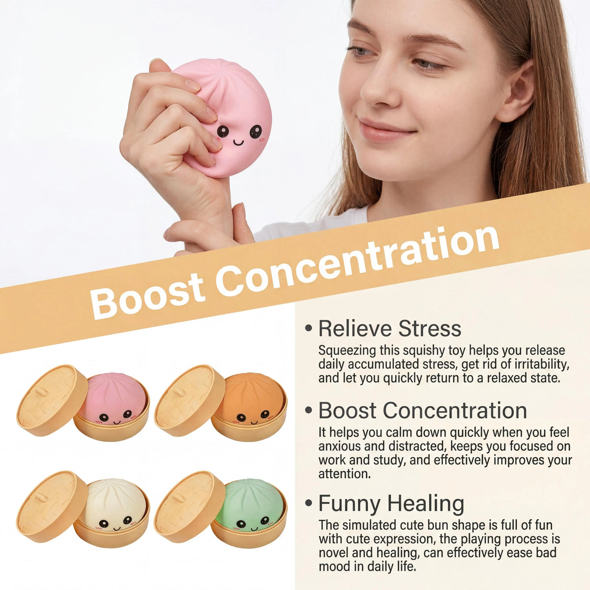 Dumpling Squishy Toy with Steamer | 4 Colors Slow Rise Sensory Ball