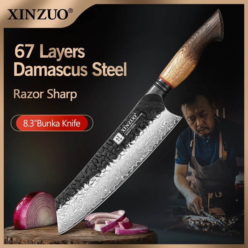 XINZUO 8.31" Bunka Knife – 67-Layer Damascus Steel Chef Knife