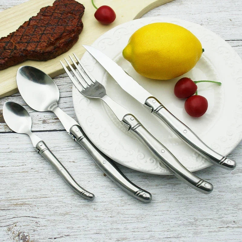 24-Piece Laguiole Stainless Steel Cutlery Set – Knife, Fork & Spoon