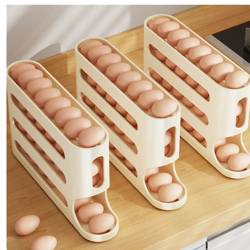4-Layer Rolling Egg Holder – Fridge Egg Dispenser Organizer