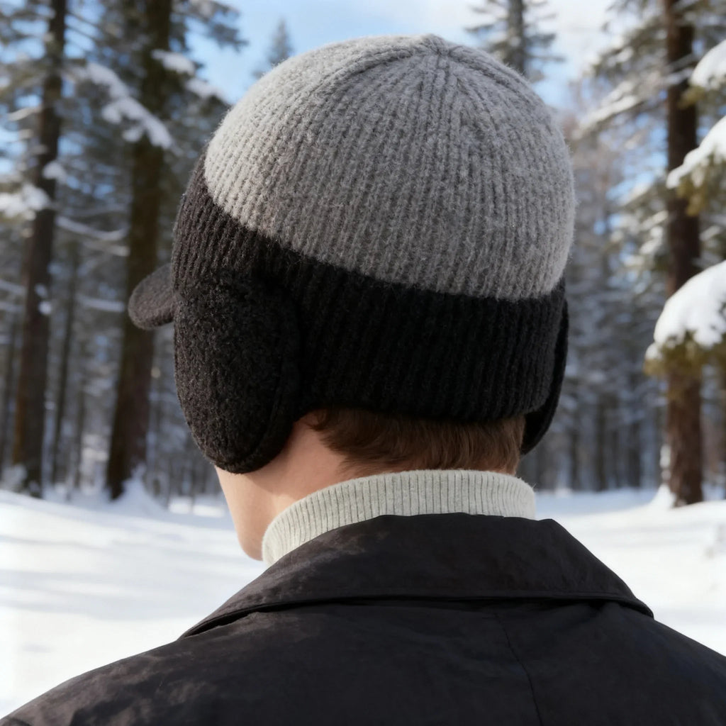 Dual-Tone Knit Baseball Cap – Winter Dad Hat with Ear Flaps