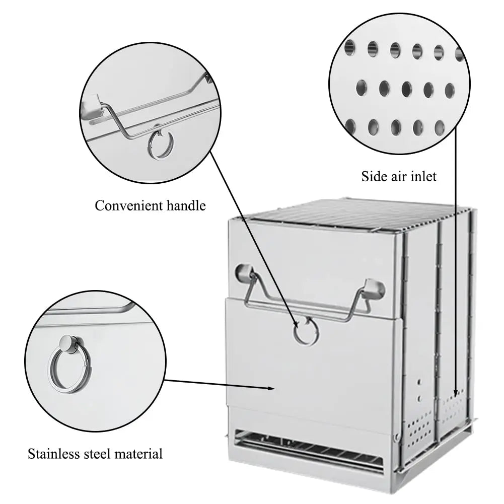 Portable Folding Wood Burning Camp Stove | Stainless Steel