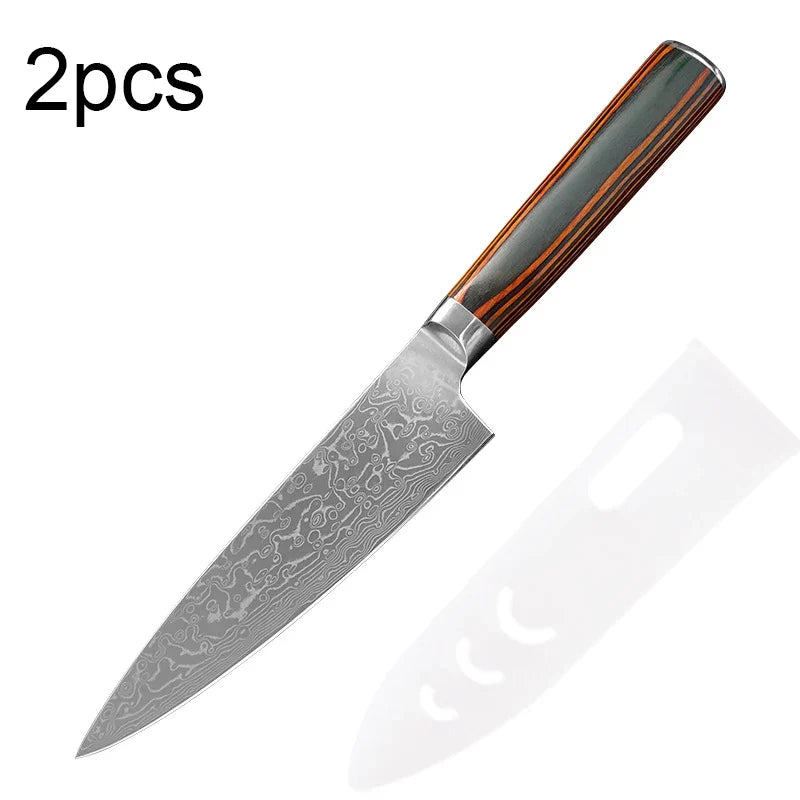 Damascus Steel Chef Knife – Sharp 14.5cm Blade, Wood Handle