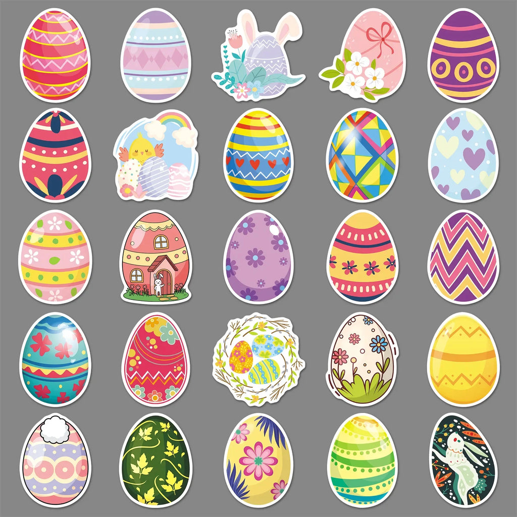 50 Easter Egg Stickers Colorful Bunny Decals Party Decor Water