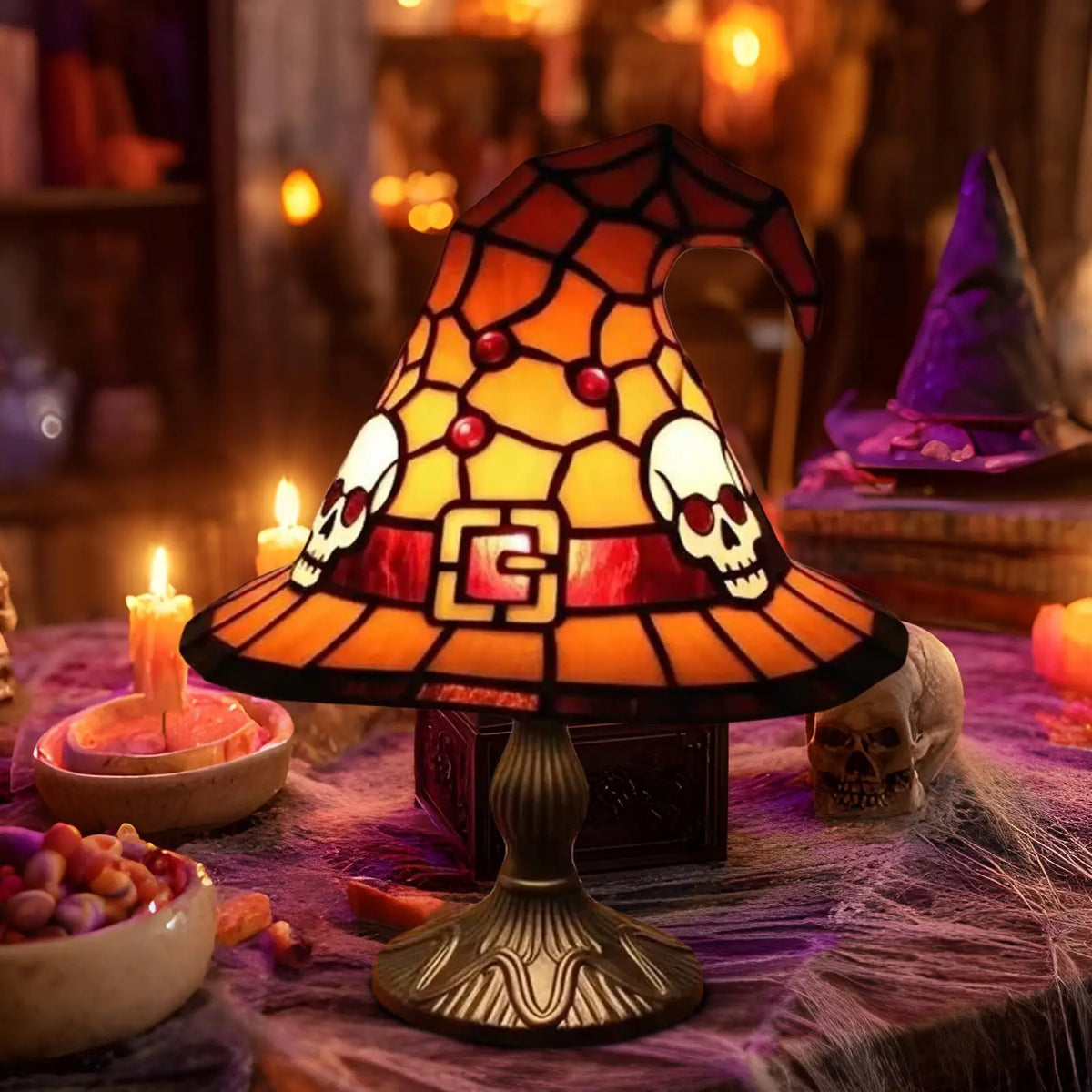 Witch Hat Desk Lamp – Halloween Table Light | Resin Décor