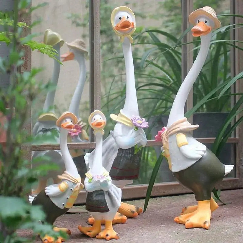 Resin Duck Family Garden Statue | Courtyard & Home Décor