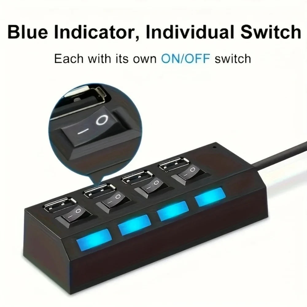 4/7 Port USB 2.0 Hub Splitter with LED Switch | PC & Laptop